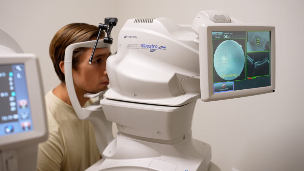 Man having his eyes examined